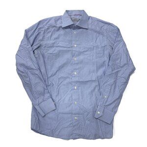 Eton Button Up Shirt Mens 15.75 15 3/4 - 40 Medium Blue Check Long Sleeve Spread